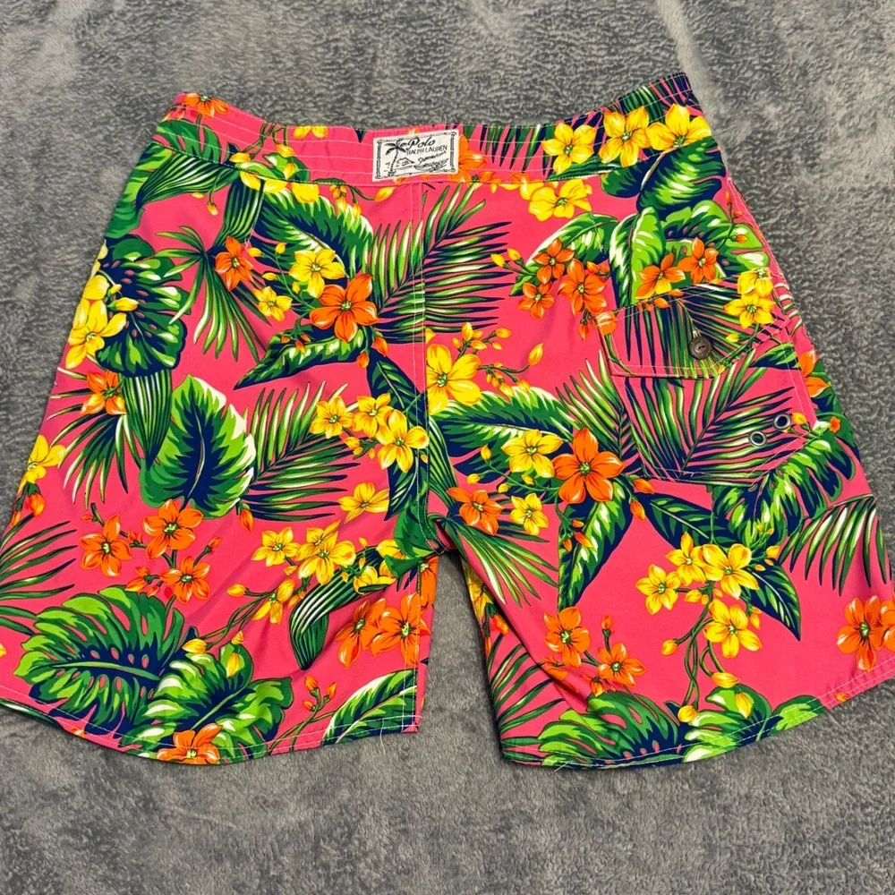 Polo Ralph Lauren Men's Hawaiian Floral‎ Swim Shorts Size 32 Pink Green Yellow